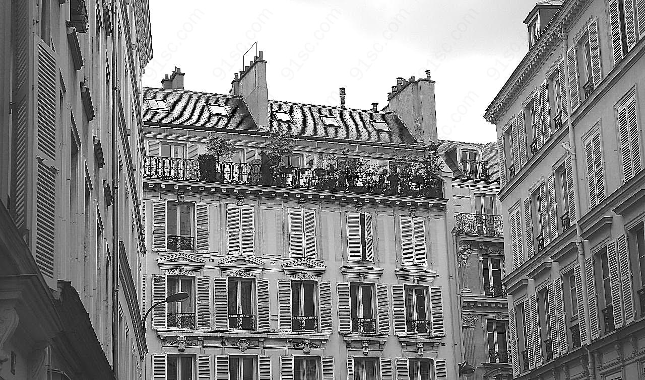 法国建筑黑白图片空间摄影
