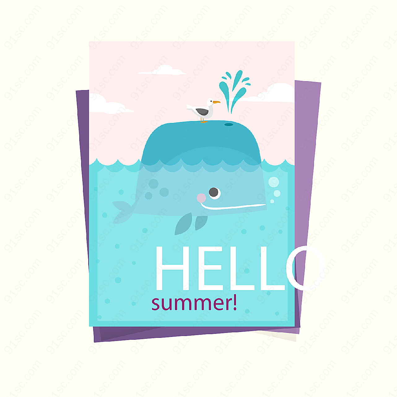 夏季鲸鱼卡片矢量名片卡片