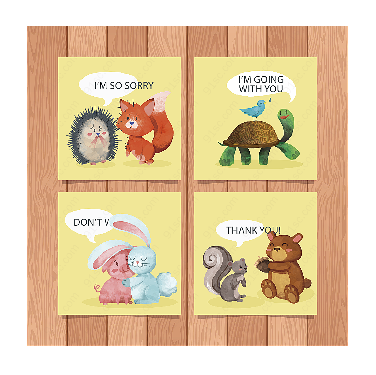 彩绘动物友谊卡片矢量名片卡片