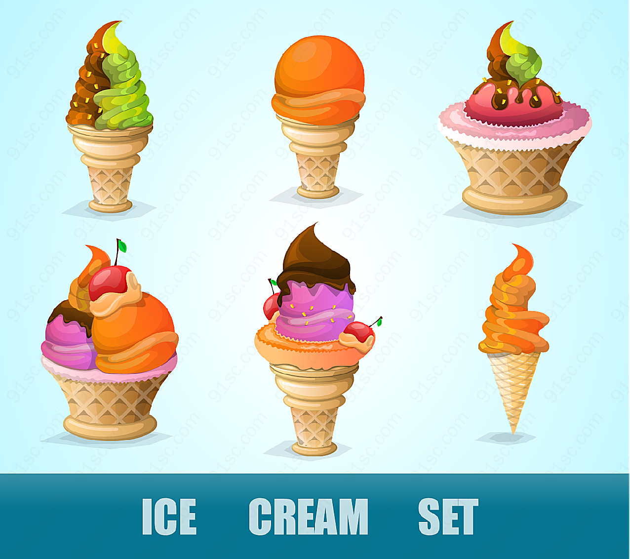 冰淇淋图标矢量美食