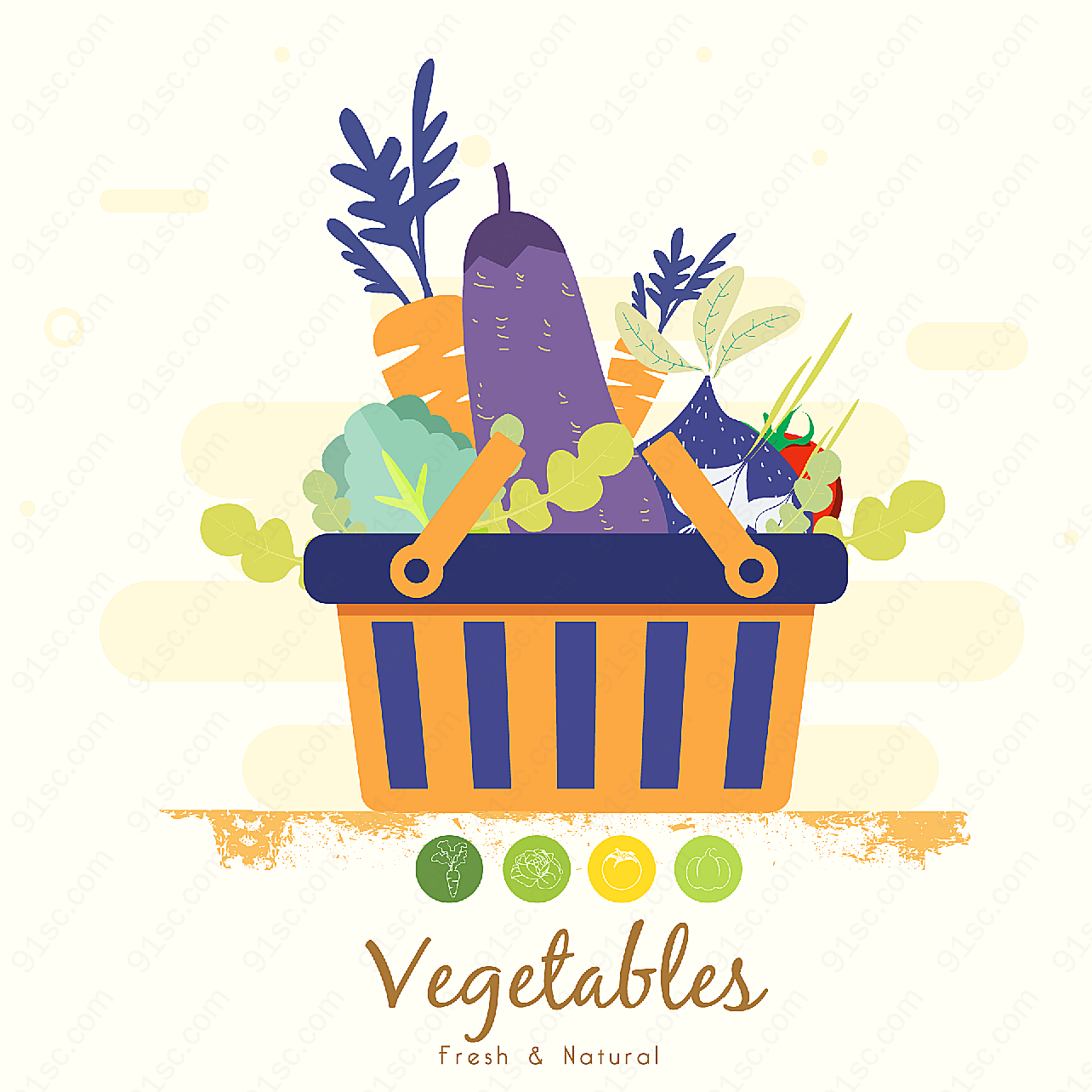 装满购物篮的蔬菜矢量蔬菜