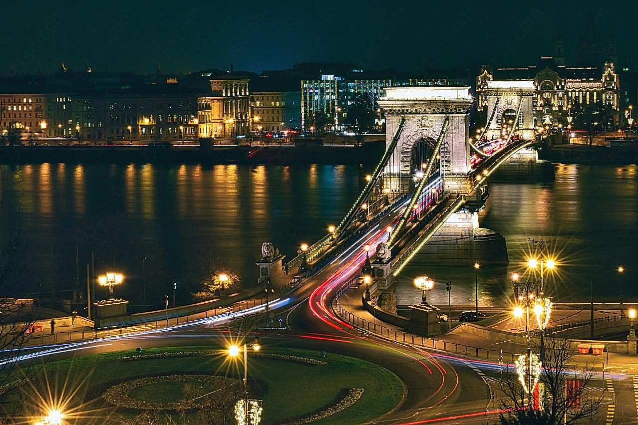匈牙利伊丽莎白桥夜景图片空间