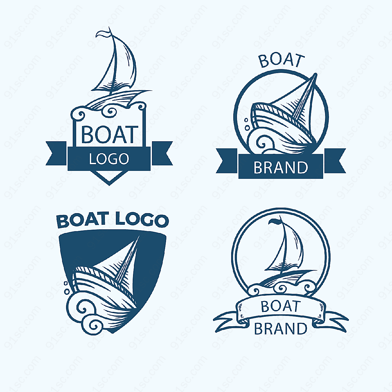手绘船舶标志矢量logo图形