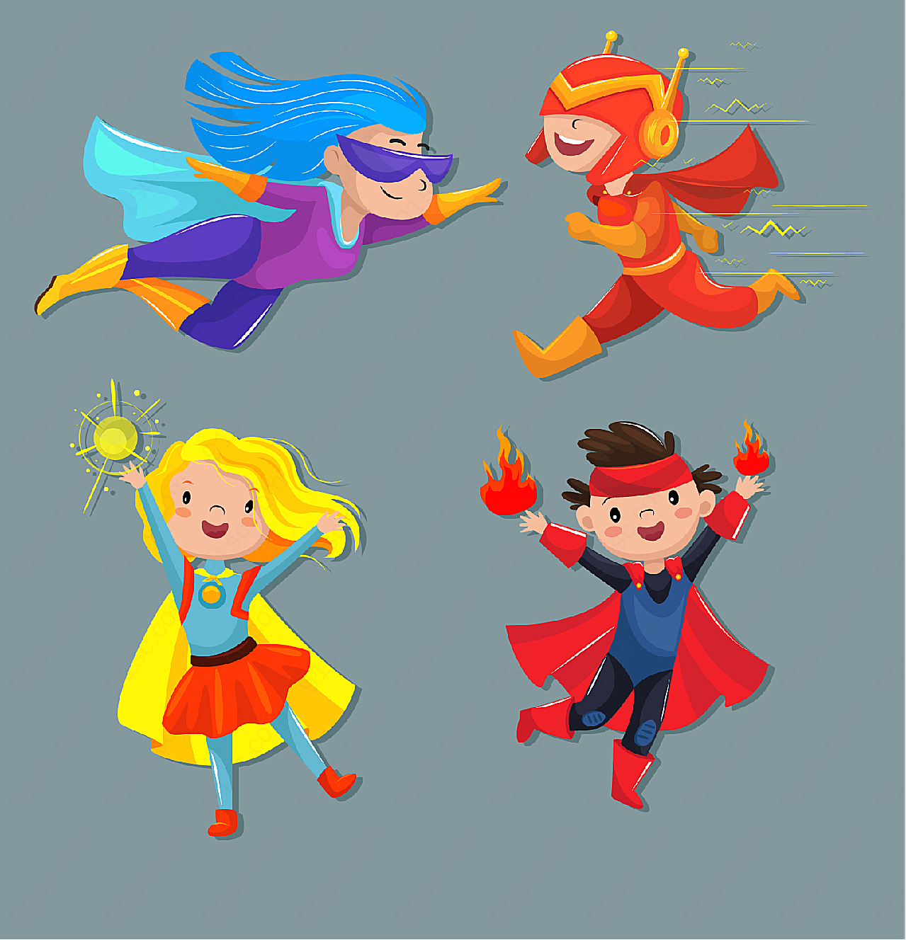 超级英雄装扮儿童矢量儿童幼儿