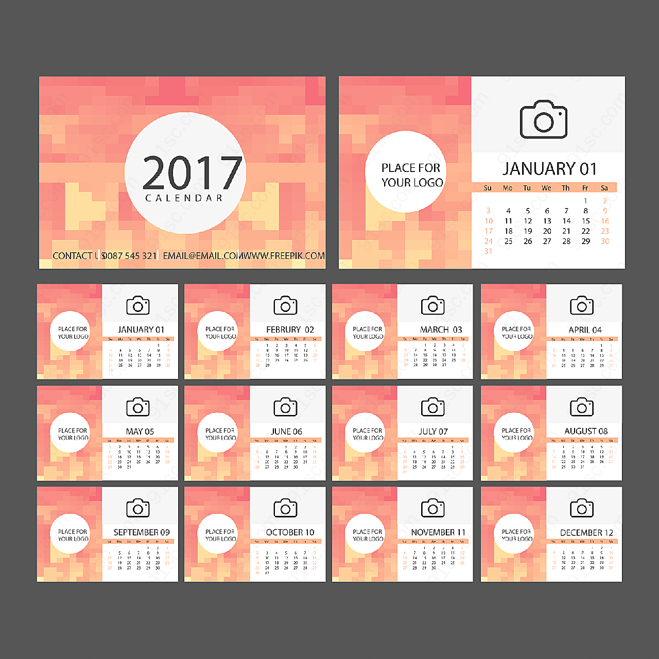 像素化2017日历年历日历矢量