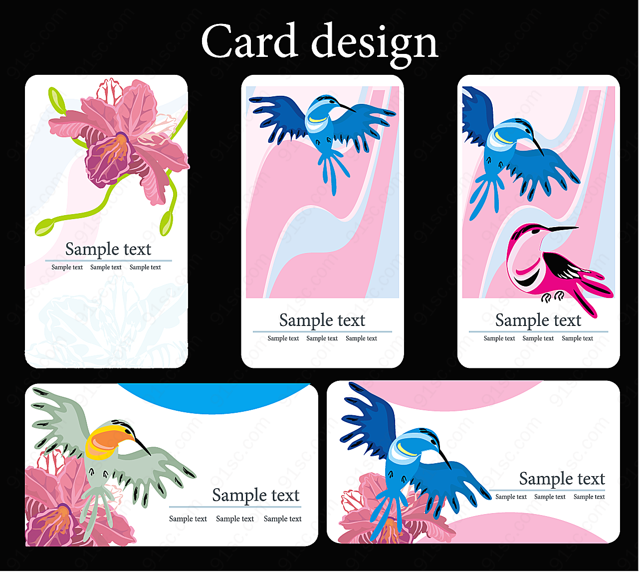 小鸟花朵主题卡片矢量名片卡片