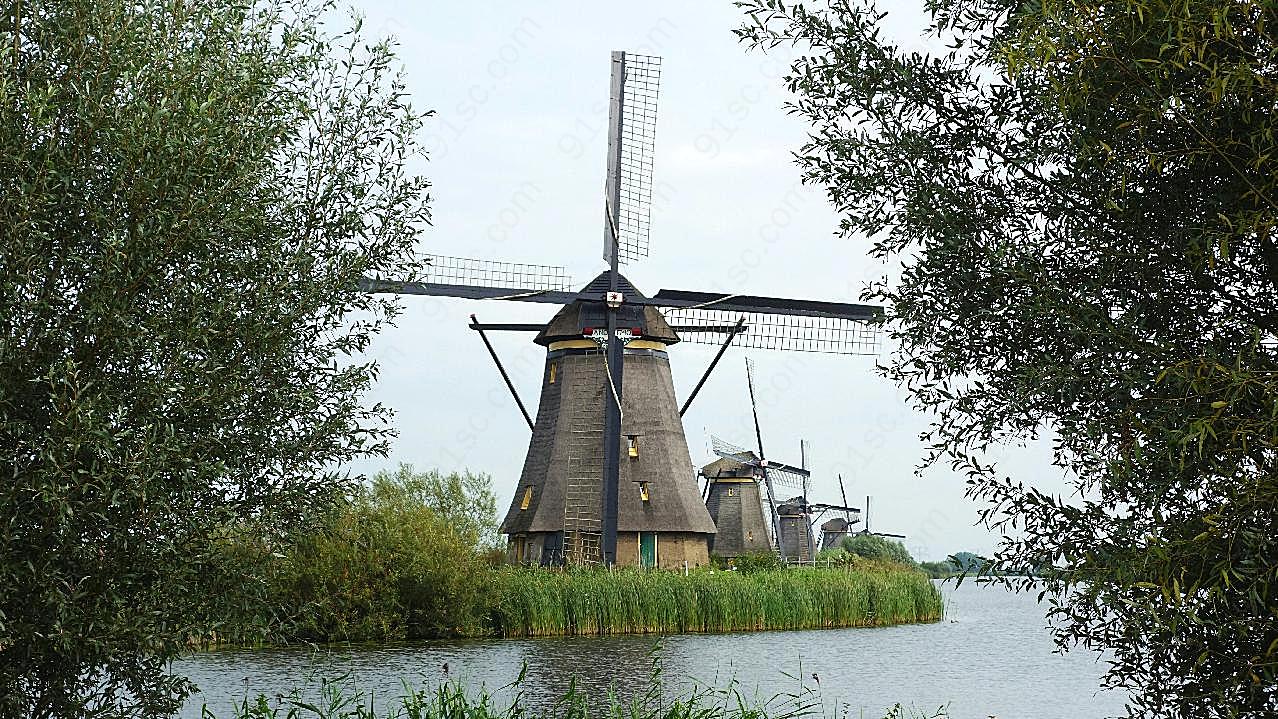 荷兰大风车风景图片景观