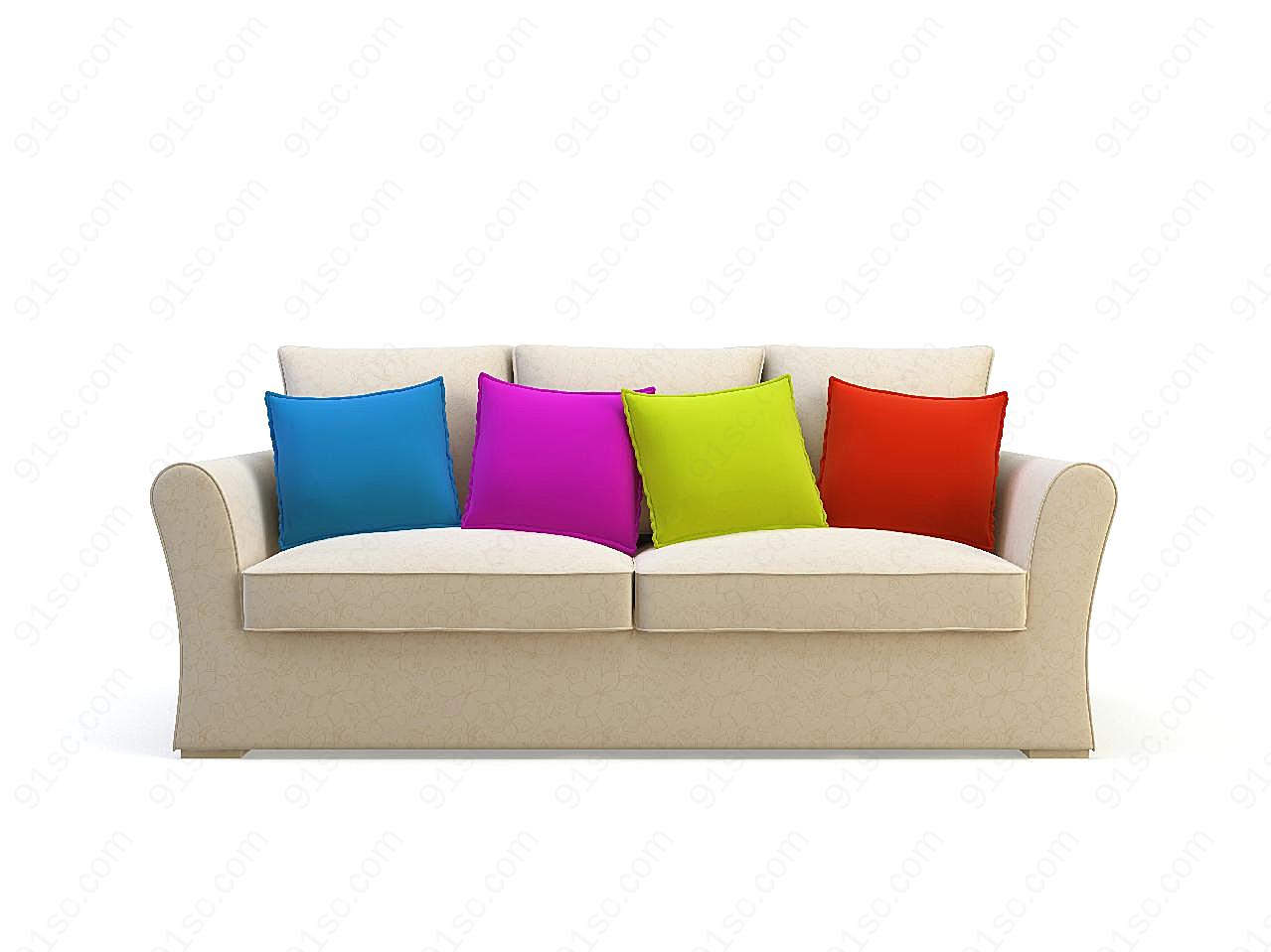 米色沙发与彩色抱枕图片桌椅