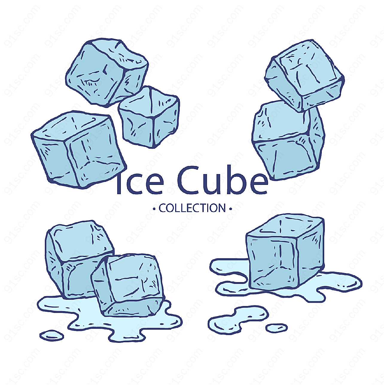 4组手绘冰块矢量自然元素