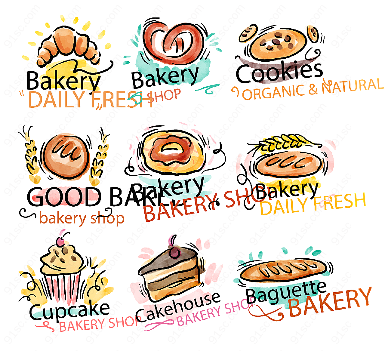 彩绘面包店标志矢量logo图形