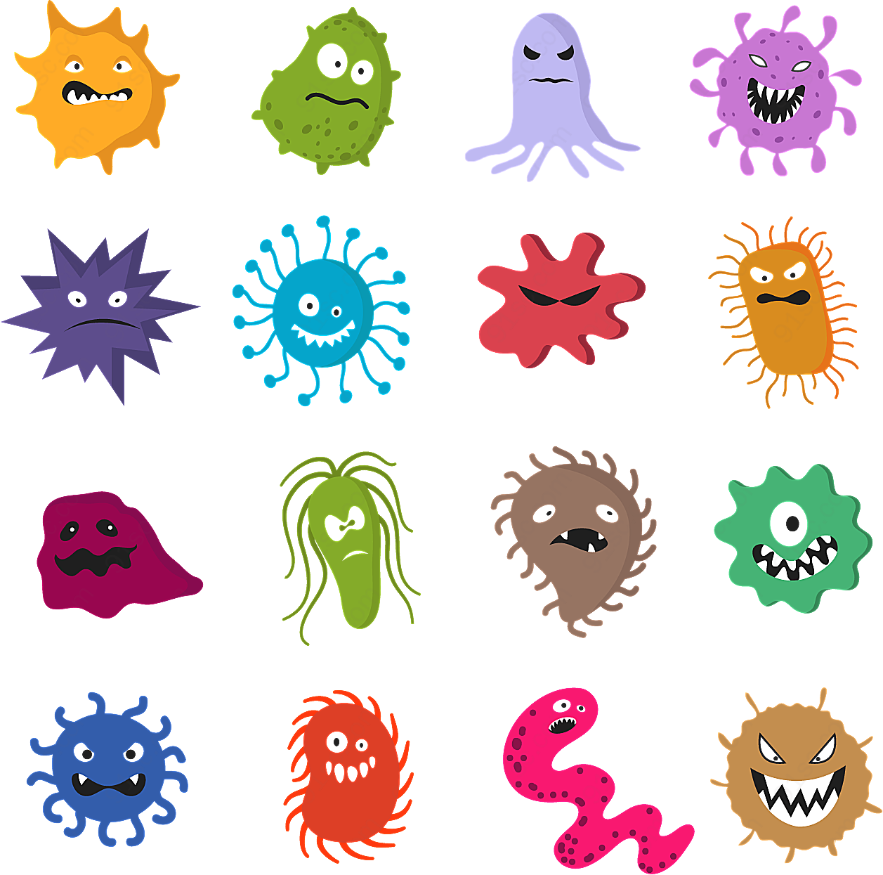 卡通可爱的病毒细菌矢量矢量卡通