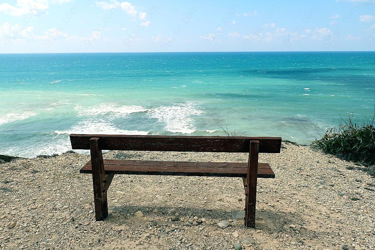 海边长椅图片自然高清