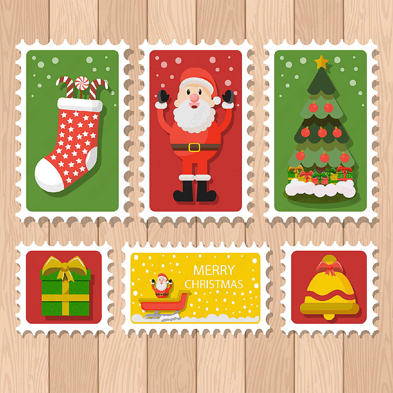 彩色圣诞邮票矢量圣诞节