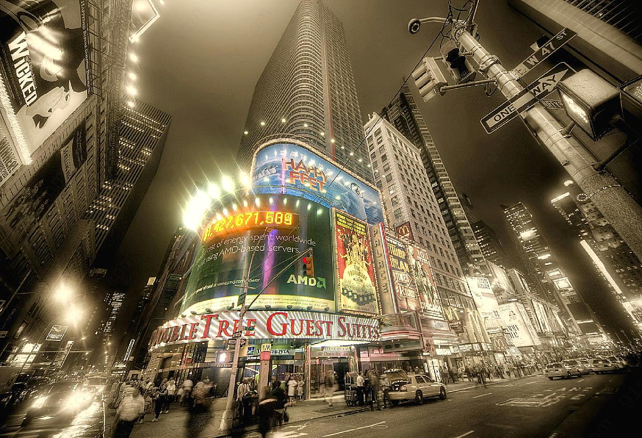 纽约城市繁华夜景图片摄影高清