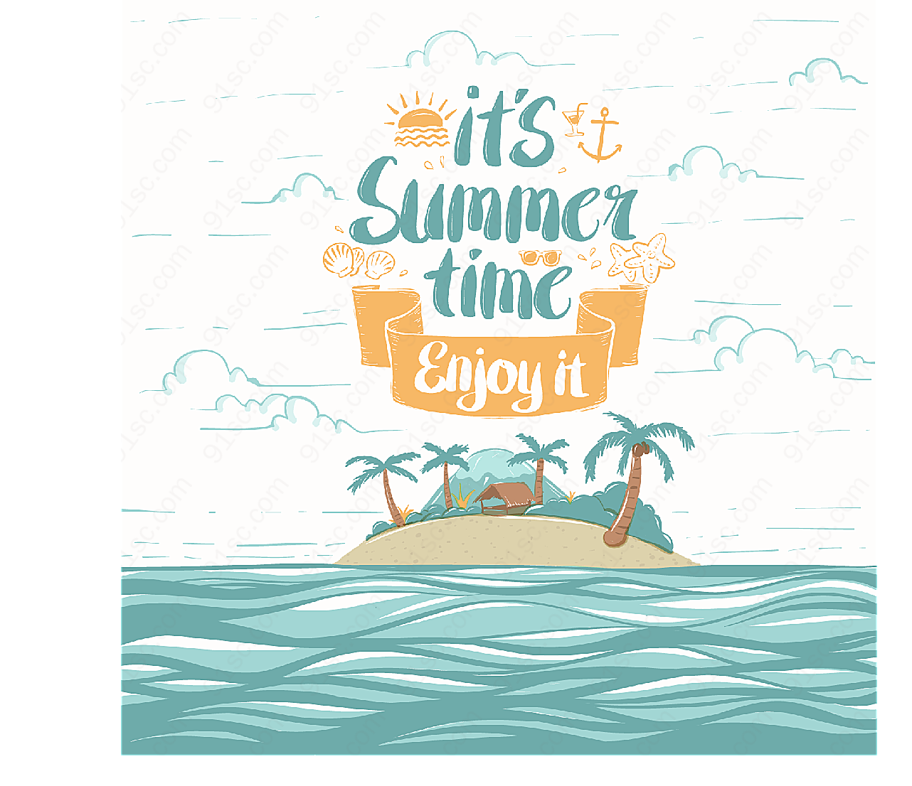 夏季度假岛屿海报平面广告