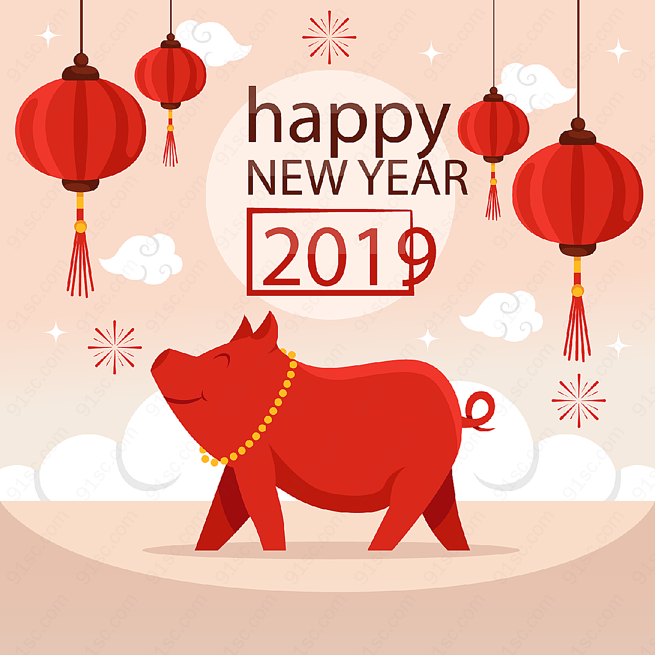 2019猪年海报矢量春节