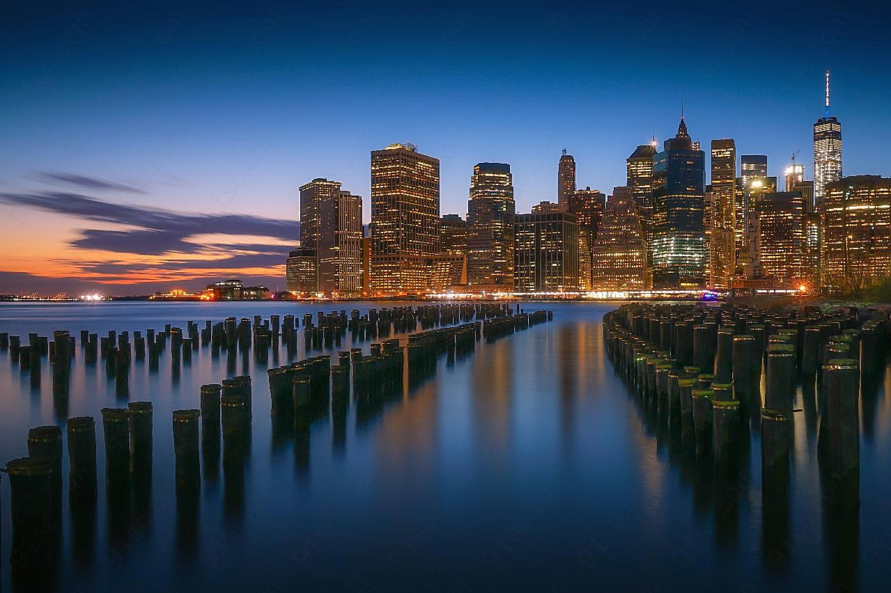 美国曼哈顿夜景图片高清摄影
