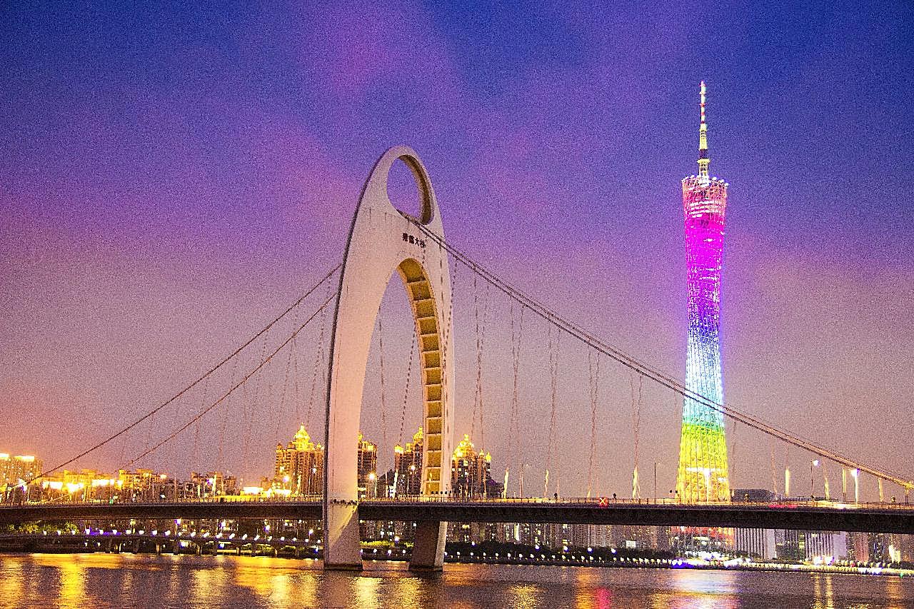 广州塔和猎德大桥夜景图片建筑高清