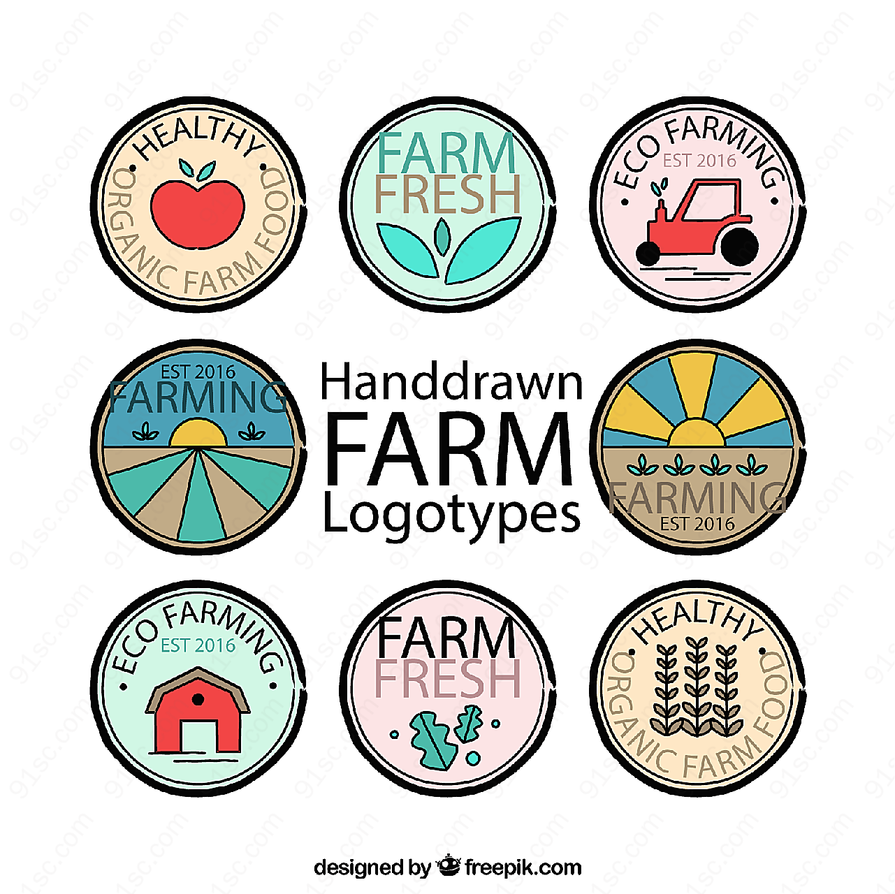 手绘农场标志矢量logo图形