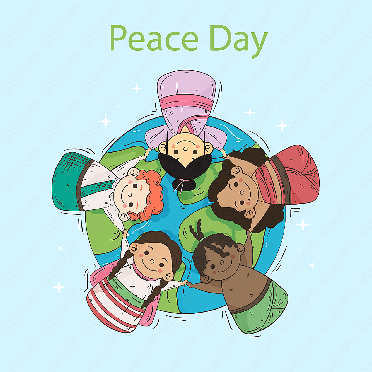 国际和平日拉手儿童矢量节日其它