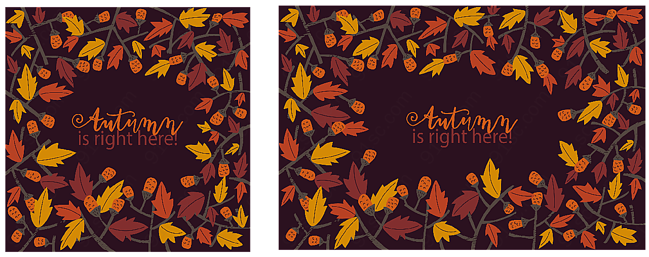 秋季树叶和果实框架矢量花边