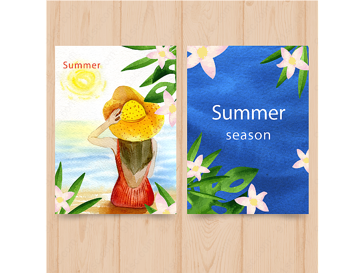 水彩绘夏季卡片矢量名片卡片