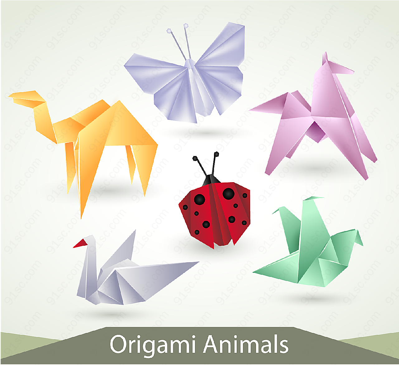 昆虫动物折纸矢量传统文化