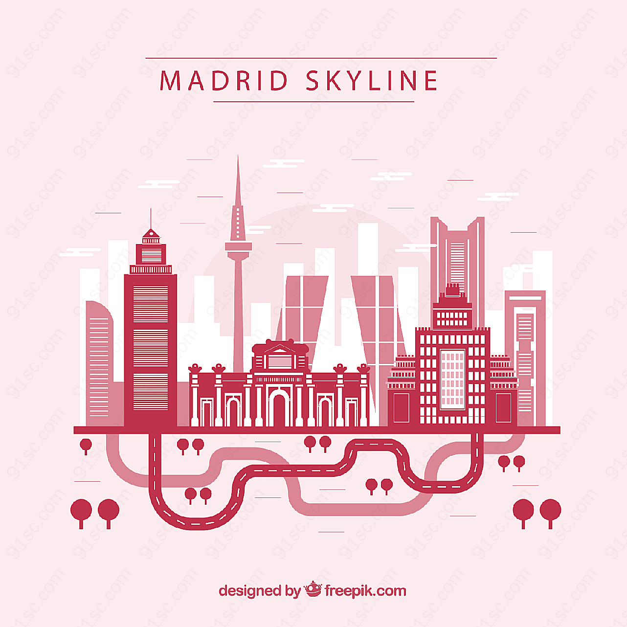 马德里建筑剪影矢量建筑景观
