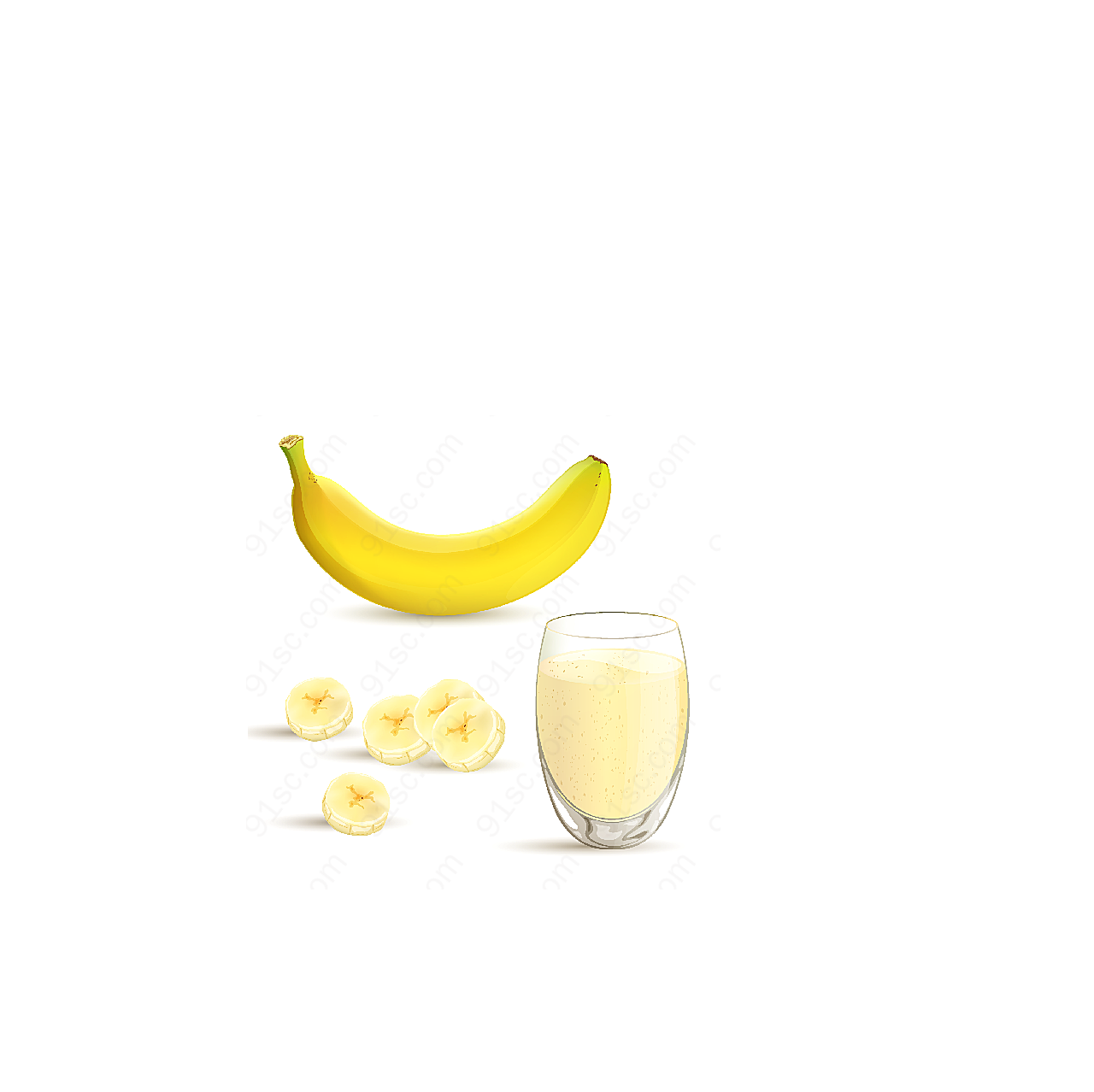 香蕉与香蕉汁矢量水果