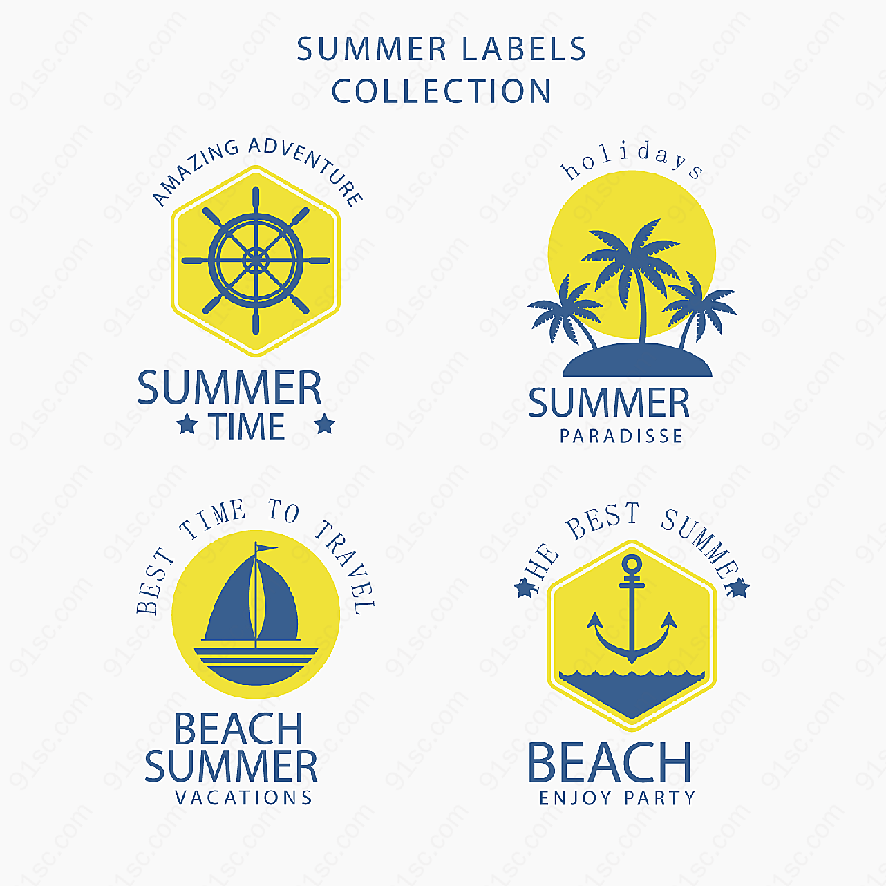 夏季度假标签label矢量