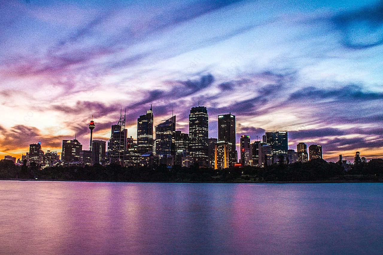 沿海城市夜景唯美图片城市景观