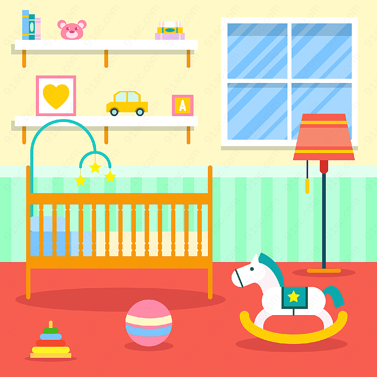 彩色婴儿房设计矢量室内空间