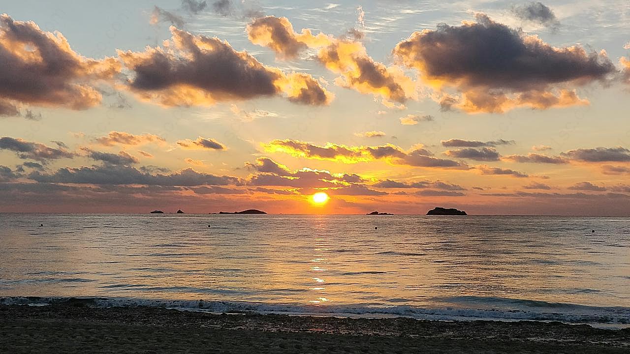 西班牙海上日落图片自然风景