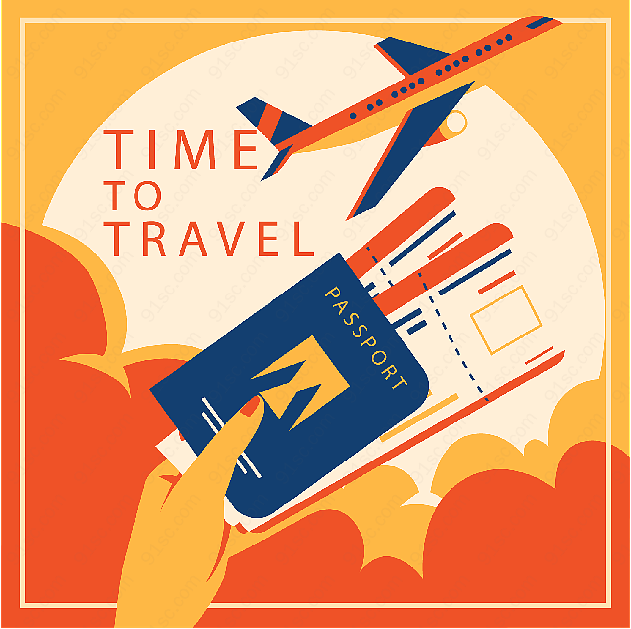 旅行飞机和护照平面广告