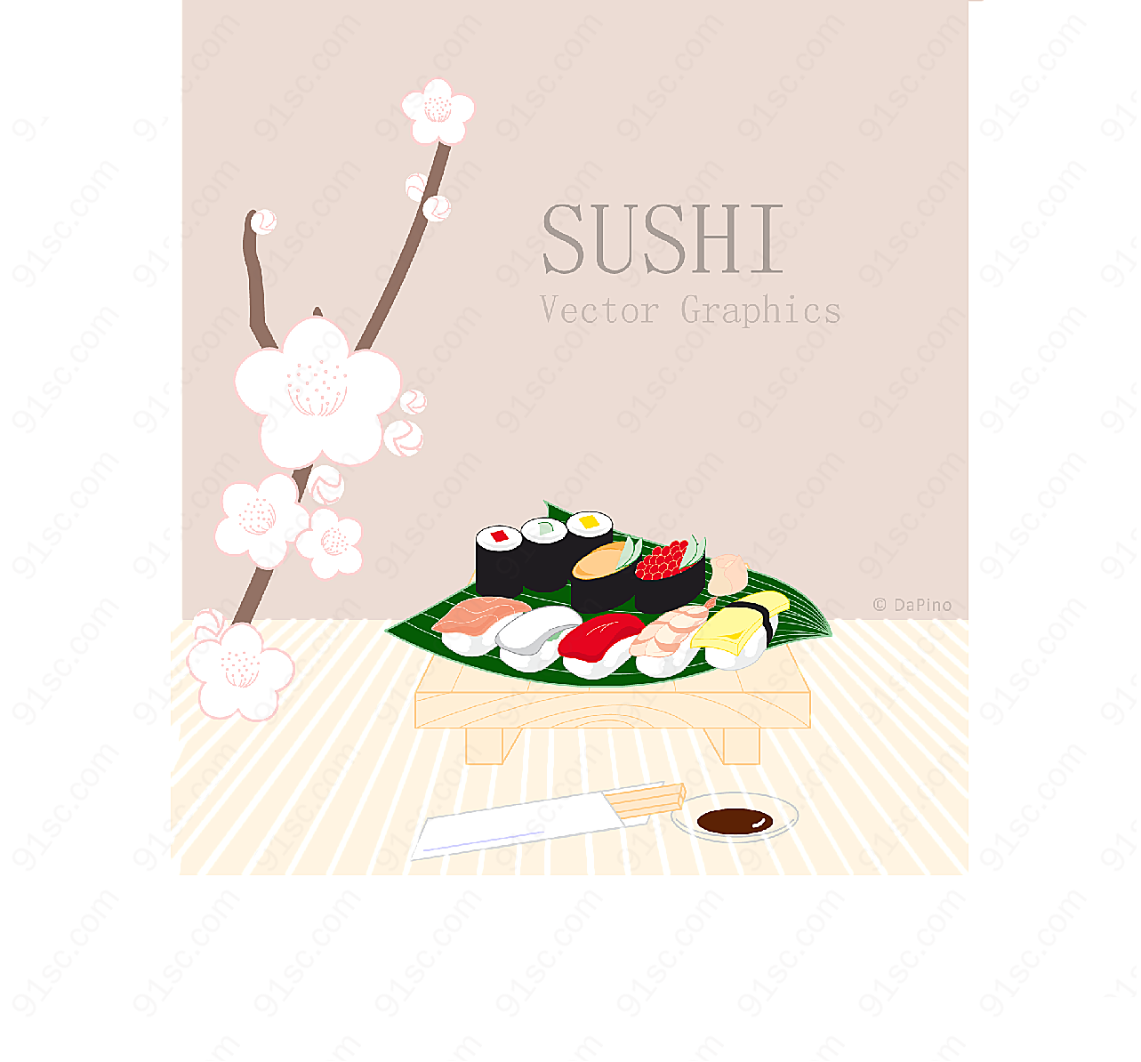 日式风味的寿司矢量美食