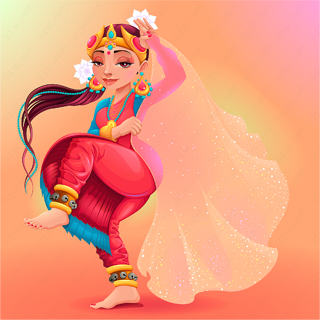 卡通印度舞蹈人物矢量女性人物