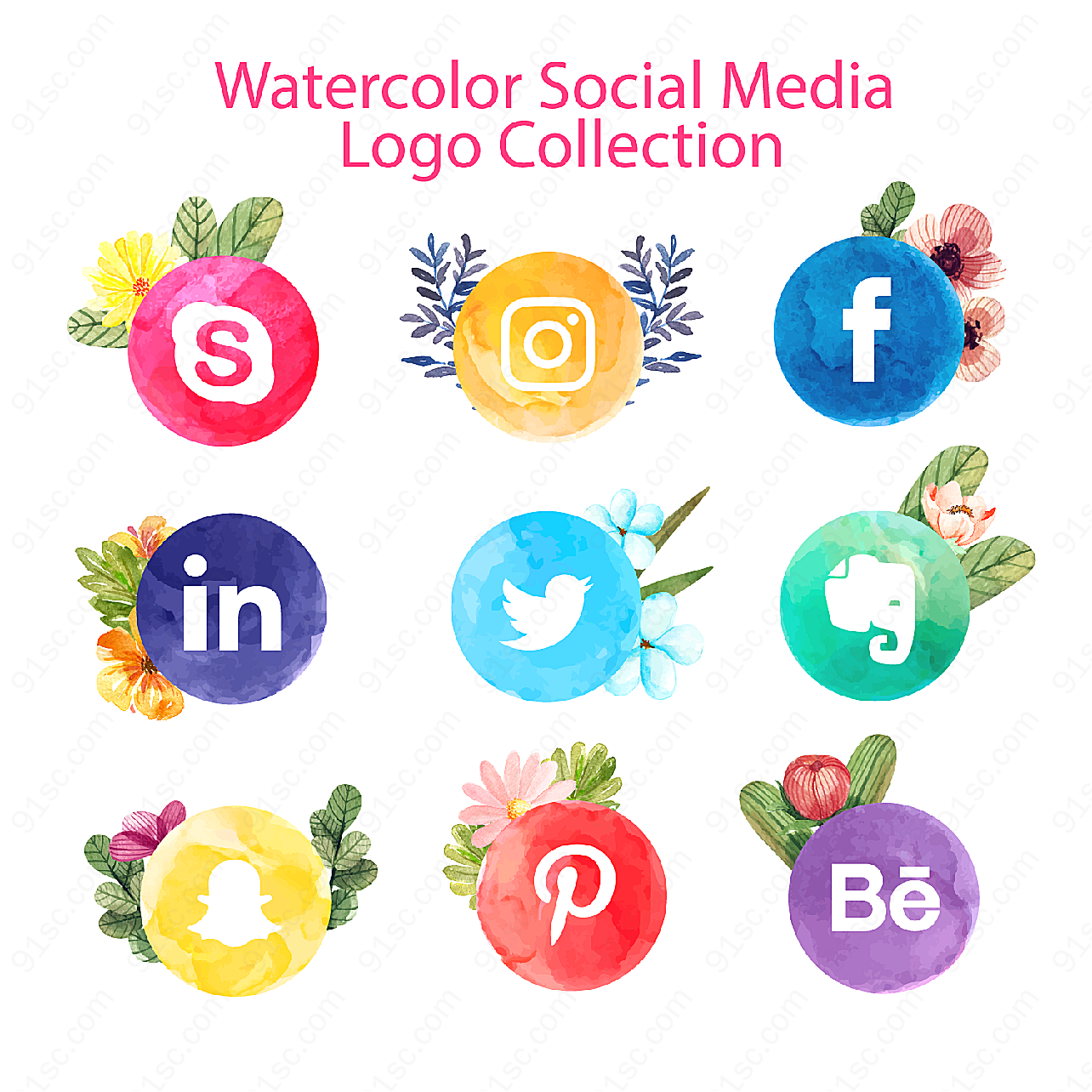 水彩绘社交媒体标志矢量logo图形