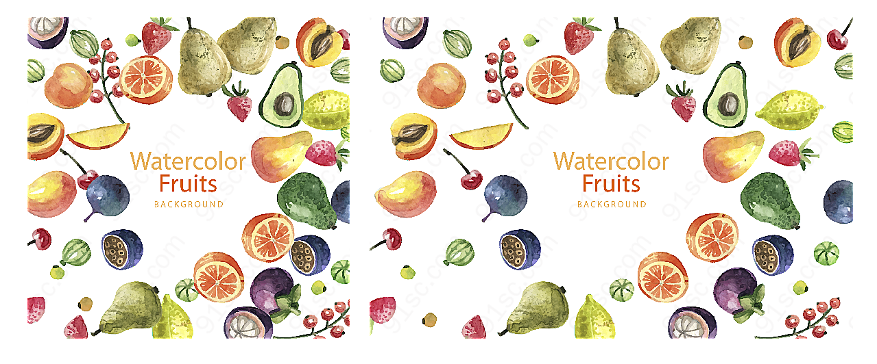 水彩绘水果框架矢量水果