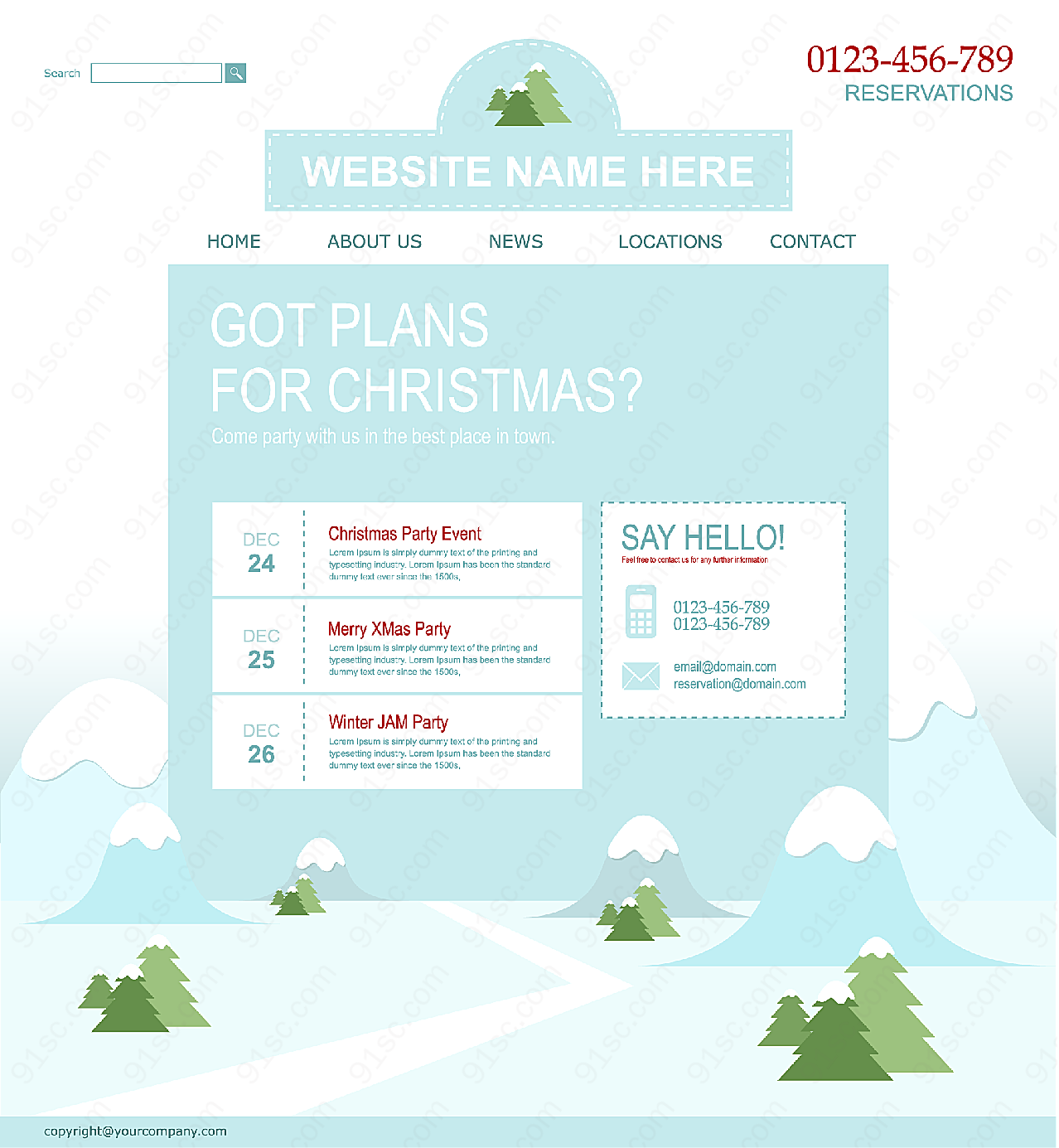 圣诞网站模板矢量圣诞节