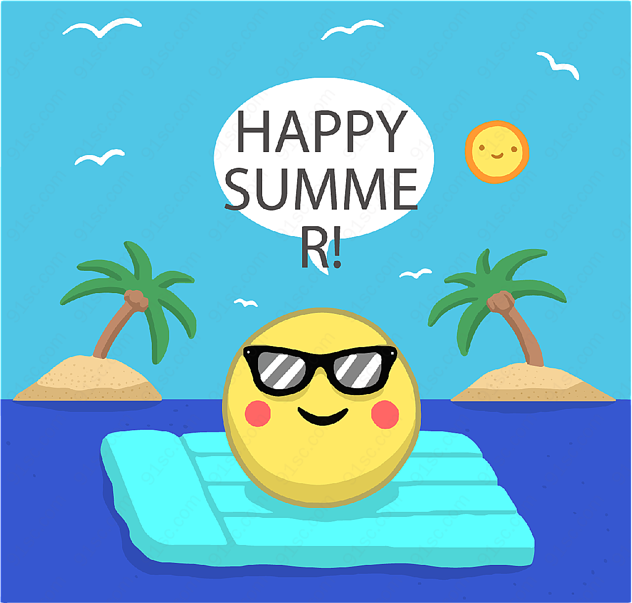 度假的夏日太阳卡通矢量插画