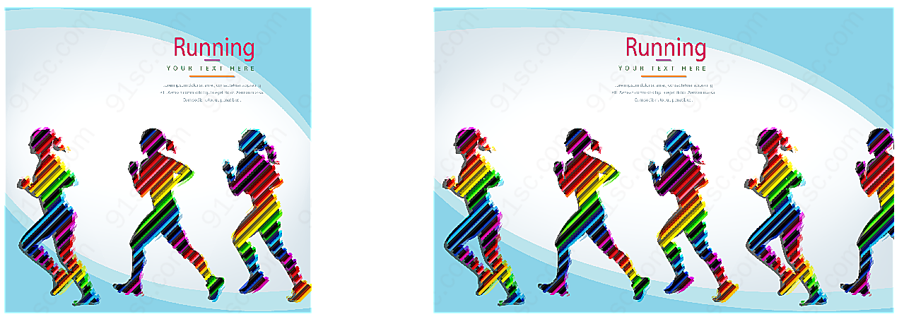 彩色跑步女子剪影矢量体育运动