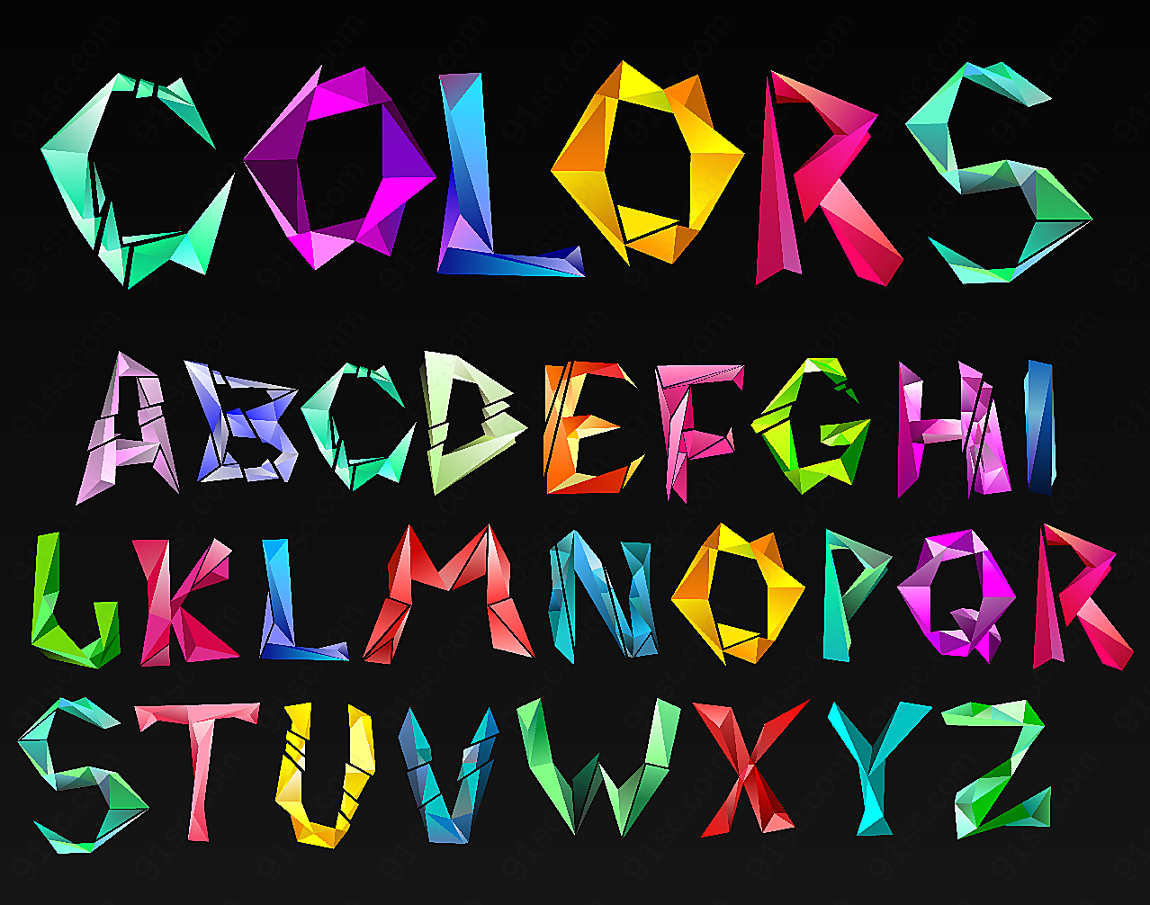 彩色折纸字母矢量艺术字