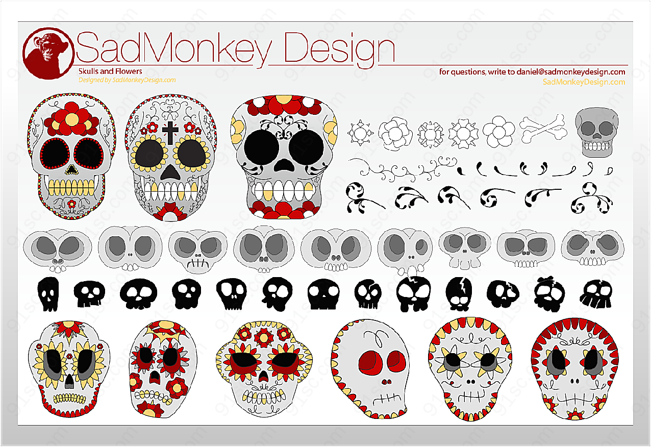花形骷骼头矢量花纹