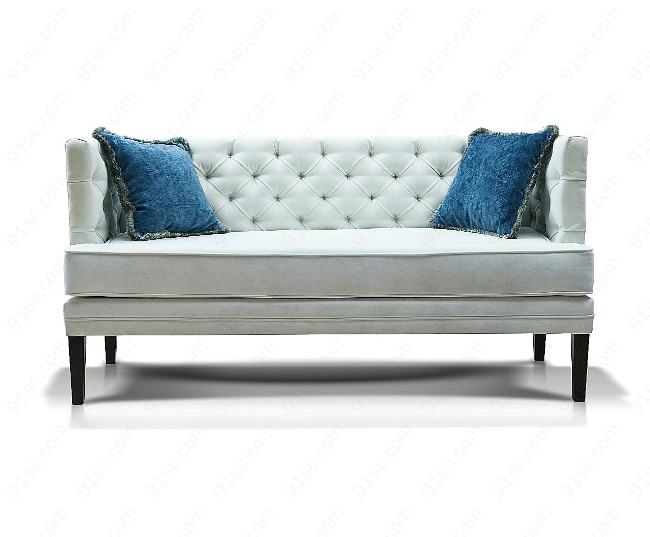 白沙发与蓝枕头图片高清装修
