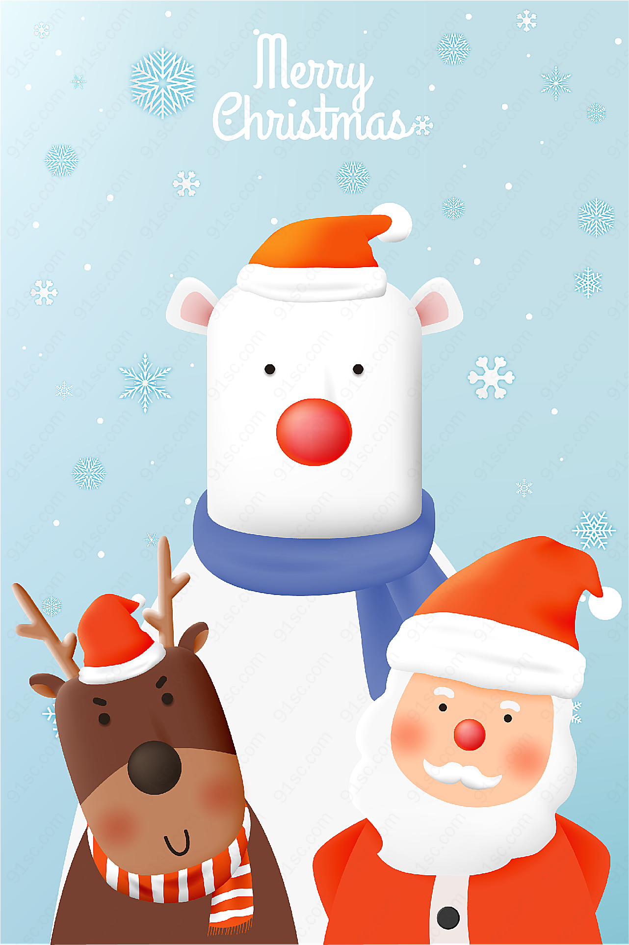 圣诞老人与北极熊驯鹿矢量圣诞节