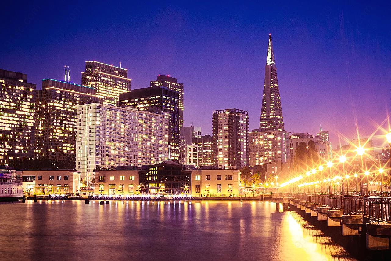 旧金山夜景灯光图片城市景观