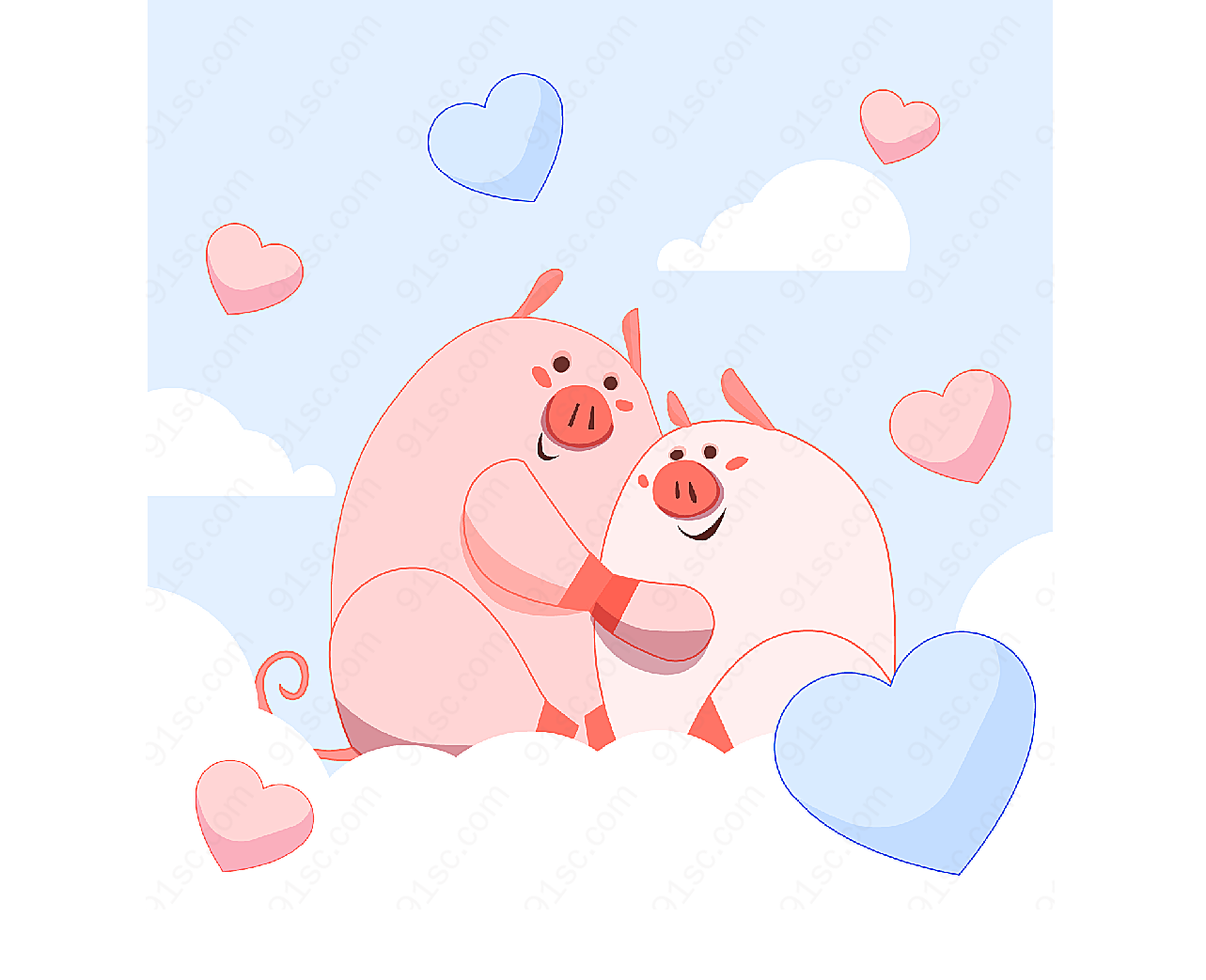 情人节卡通小猪插画矢量卡通动物