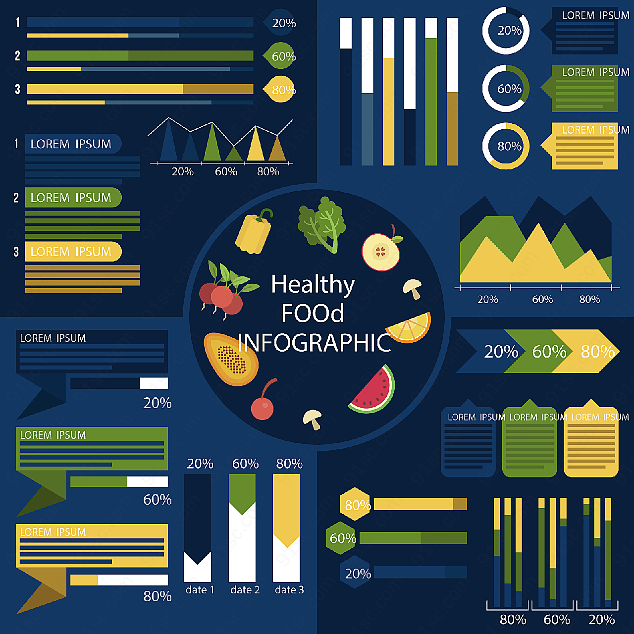 健康食物信息图矢量商务金融