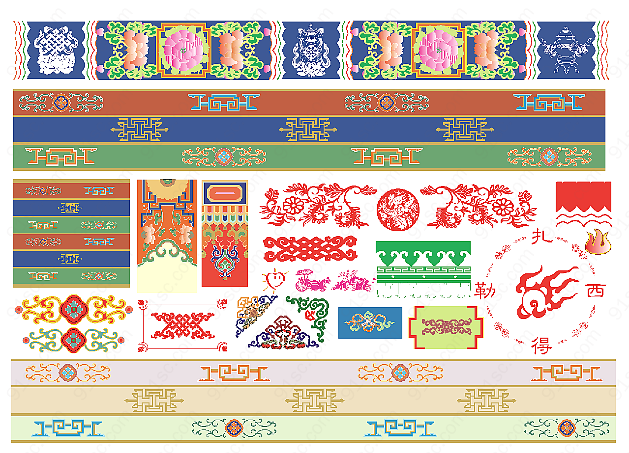 藏族纹饰花纹矢量传统
