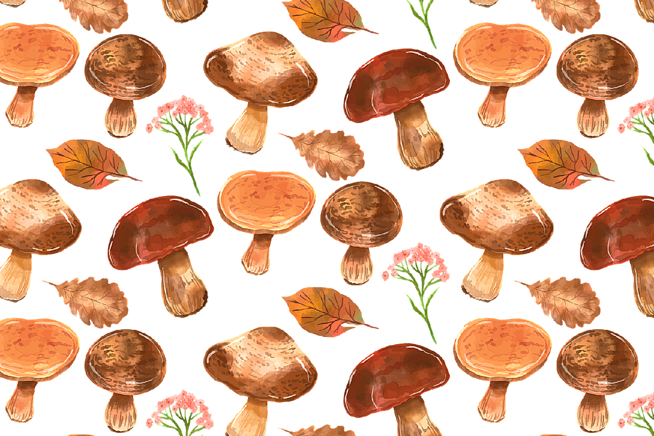 手工彩绘水彩蘑菇图案矢量概念